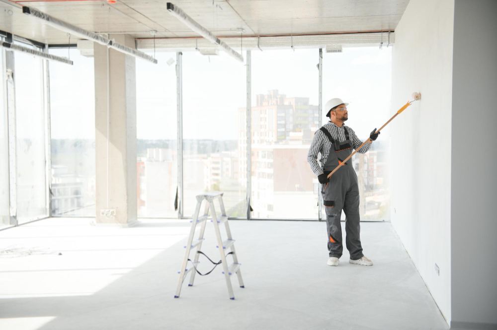 A renovation worker is working
